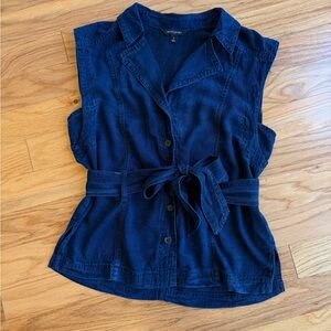 Chambray denim Sleeveless Tie-Waist Top